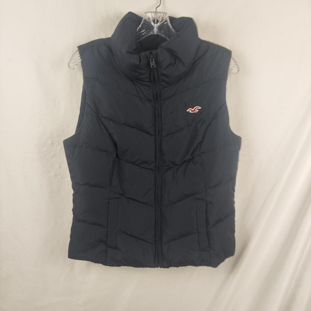 Hollister Vest Womens Large Blue Quilted Puffer Full Zip Pockets Warm Logo